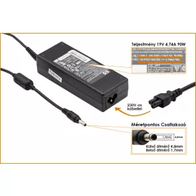   HP 19V 4.74A 90W gyári új töltő (PPP012L-S) (csatlakozó átmérő: 4,8mm/1,7mm)