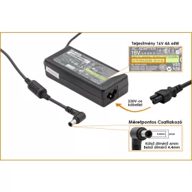  Sony Vaio, Fujitsu-Siemens LifeBook 16V 4A 65W gyári új töltő (VGP-AC16V8, PCGA-AC16V7)