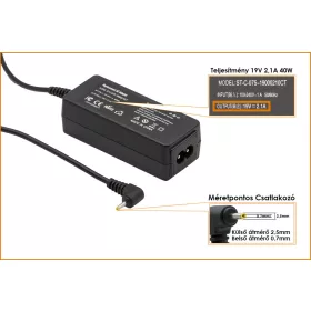   Asus EEEPC 19V 2.1A 40W helyettesítő új töltő (ADP-40PH AB, EXA0901XH)