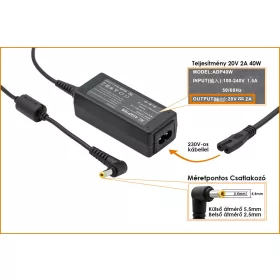   Lenovo IdeaPad, Fujitsu Amilo Mini 20V 2A 40W helyettesítő új netbook töltő (41R4441, 45K2200)