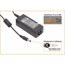   Samsung AD-4019 19V 2.1A 40W (center pin) helyettesítő új töltő (AD-4019S, ADP-40MH AB)