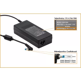   Acer 19V 4.74A 90W helyettesítő új töltő (LC.ADT01.006, PA-1700-02)