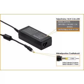   HP Compaq DC359A 18.5V 3.5A 65W sárga végű helyettesítő új töltő (380467-001, 239704-001)