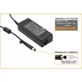   HP PPP012L-S 19V 4.74A 90W (center pin) helyettesítő új töltő (ED495AA, 384020-001)