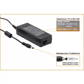   Toshiba 19V 3.95A 75W helyettesítő új töltő (PA3468E-1AC3)