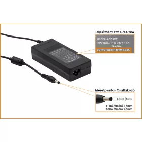   Toshiba 19V 4.74A 90W helyettesítő új töltő (PA3516U-1ACA)