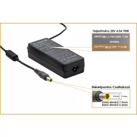   IBM Lenovo 20V 4.5A 90W helyettesítő új töltő (40Y7711, 42T5000)