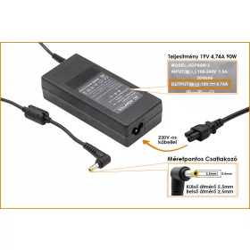   Fujitsu 19V 4.74A 90W helyettesítő új töltő PA-1900-05, LSE0202D2090