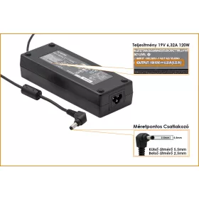  Asus 19V 6.3A 120W helyettesítő új töltő (PA-1121-02, PA-1121-28, ADP-120RH B)