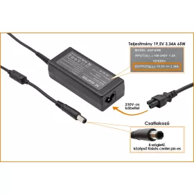   Dell PA-21 19.5V 3.34A 65W nyolcszögletű (octagonal) fejű helyettesítő új töltő (NX061, HR763)