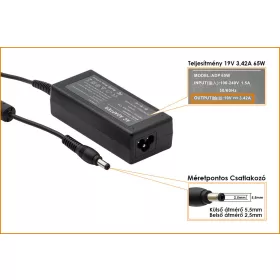   Toshiba 19V 3.42A 65W helyettesítő új töltő (PA3467E-1AC3, A000001200)