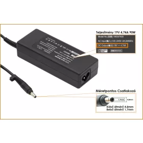   HP 19V 4.74A 90W (4.8mm-1.7mm kúpos jack) helyettesítő új töltő (PA-1900-18H1,101880-001)