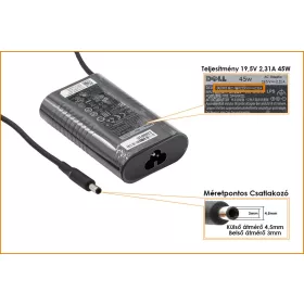   Dell 19.5V 2.31A 45W gyári új töltő, JT9DM, 3RG0T (csatlakozó átmérő: 4,5mm/3mm)