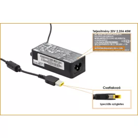  Lenovo 20V 2.25A 45W gyári új töltő, sárga téglalap alakú csatlakozóval, 00HM615