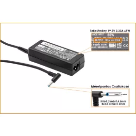   HP Compaq 19.5V 3.33A 65W vékony center-pin, középső tüskés gyári új töltő (709985-003, 710412-001)