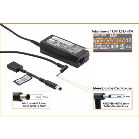   HP Compaq ED494AA 19.5V 3.33A 65W center-pin, középső tüskés gyári új töltő (391172-001, 391172-001)