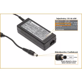   Toshiba 15V 4A 60W helyettesítő új töltő (PA3048U-1ACA, ADP-60RHA)