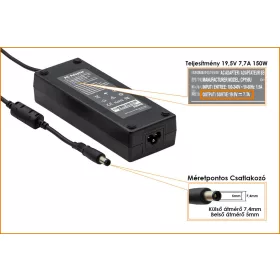   HP 19.5V 7.7A 150W középső tüskés helyettesítő új töltő, (693707-001, 02746-PA-15)