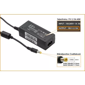   Acer Aspire One 19V 2.15A 40W helyettesítő új netbook töltő (ADP-40TH)
