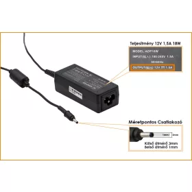   Acer Iconia Tab A100, A200, A500 12V 1.5A 18W helyettesítő új tablet töltő (PSA18R-120P, AP.0180P.002)