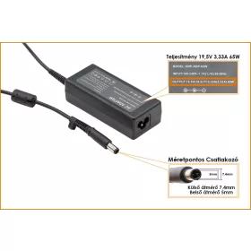  HP Compaq 19.5V 3.33A 65W center-pin, középső tüskés helyettesítő töltő (ED494AA)