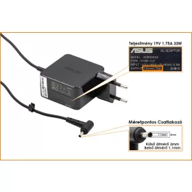   Asus Transformer Book T200TA, T300FA, T300CHI 19V 1.75A 33W gyári új netbook töltő (AD890026, Type: 010BLF, 0A001-00341600)
