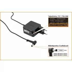   Asus 19V 1.75A 33W gyári új töltő (AD890026) (csatlakozó átmérő: 5,5mm/2,5mm)