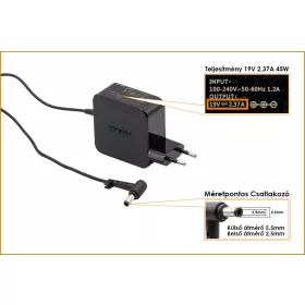   Asus 19V 2.37A 45W fali csatlakozós gyári új töltő (PA-1450-55, 0A001-00233600)