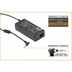   Asus UX303, TP300 19V 3.42A 65W helyettesítő új töltő, 0A001-00045900, 0A001-00441200 (csatlakozó átmérő: 4mm/1,35mm)