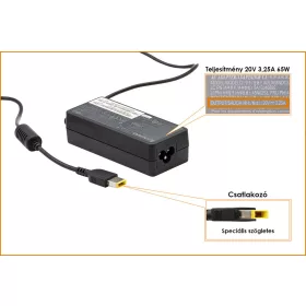   Lenovo 20V 3.25A 65W használt gyári töltő, sárga téglalap alakú csatlakozóval, 45N0256