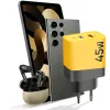TACTICAL MICROGRID hálózati töltő USB+Type-C aljzat (45W, GaN, PD gyorstöltő 3.0) CITROMSÁRGA