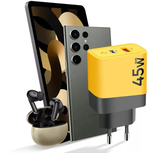 TACTICAL MICROGRID hálózati töltő USB+Type-C aljzat (45W, GaN, PD gyorstöltő 3.0) CITROMSÁRGA