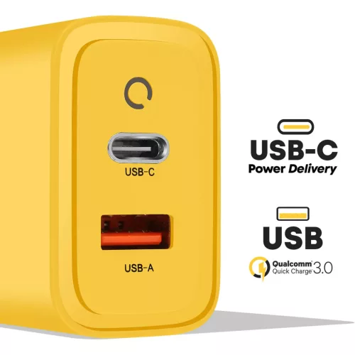 TACTICAL MICROGRID hálózati töltő USB+Type-C aljzat (45W, GaN, PD gyorstöltő 3.0) CITROMSÁRGA