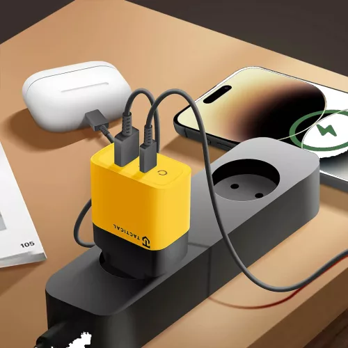 TACTICAL MICROGRID hálózati töltő USB+Type-C aljzat (45W, GaN, PD gyorstöltő 3.0) CITROMSÁRGA