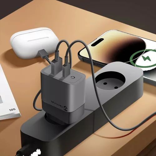 TACTICAL MICROGRID hálózati töltő USB+Type-C aljzat (45W, GaN, PD gyorstöltő 3.0) SÖTÉTSZÜRKE