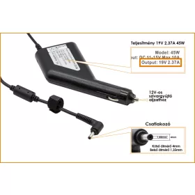   Asus ZenBook 19V 2.37A 45W helyettesítő új autós töltő (5V 2.1A USB porttal)