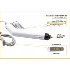   Apple 14.85V 3.05A 45W MagSafe 2 helyettesítő új autós töltő