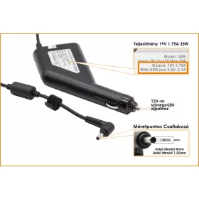   Asus VivoBook 19V 1.75A 33W helyettesítő új autós töltő (5V 2.1A USB porttal)