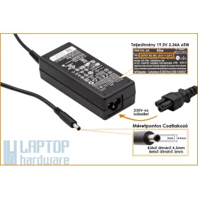   Dell 19.5V 3.34A 65W használt töltő, vékony center pin (043NY4, 0G6J41)