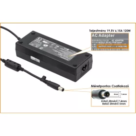   HP Compaq 19.5V 6.15A 120W center-pin, középső tüskés helyettesítő új töltő (645156-001)