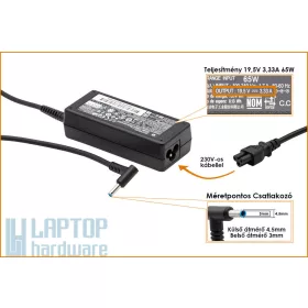   HP Compaq 19.5V 3.33A 65W vékony center-pin, középső tüskés használt töltő (709985-003, 710412-001)