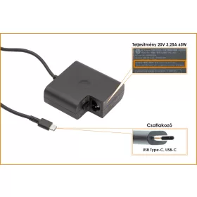   HP 65W 20V 3,25A gyári új USB-C (Type-C) töltő, kocka alakú (860209-850)