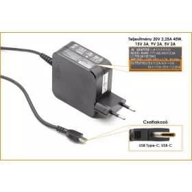   Lenovo USB Type-C (USB-C) 45W 20V 2,25A / 15V 3A / 9V 2A / 5V 2A gyári új töltő fali csatlakozóval (ADLX45YCC3A)