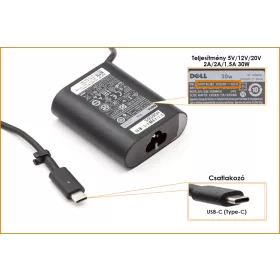   Dell gyári új 5V/12V/20V 2A/2A/1.5A 30W USB-C (Type-C) töltő (8XTW5, 08XTW5)