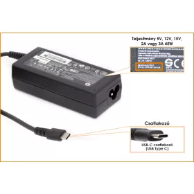   HP 45W 15V 3A gyári új USB-C (Type-C) töltő, (815049-001)