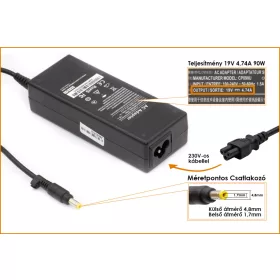   HP 19V 4.74A 90W (4.8mm-1.7mm sárga végű) helyettesítő új töltő
