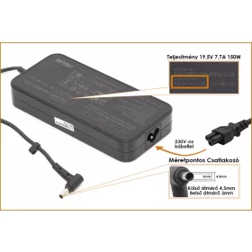  Asus 19,5V 7,7A 150W gyári új töltő (csatlakozó 4,5x3mm) (0A001-00080600)