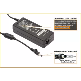   Samsung 19V 4.74A 90W (center pin) helyettesítő új töltő (SADP-90FH B D9019S)