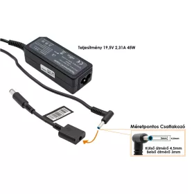   HP Compaq 19.5V 2.31A 45W center-pin, középső tüskés helyettesítő töltő (744481-003, 744893-001)