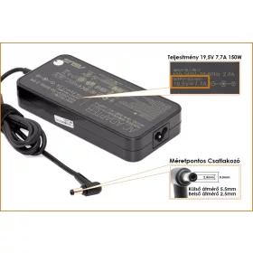  Asus 19,5V 7,7A 150W gyári új töltő (csatlakozó 5.5x2,5mm) (0A001-00080800)